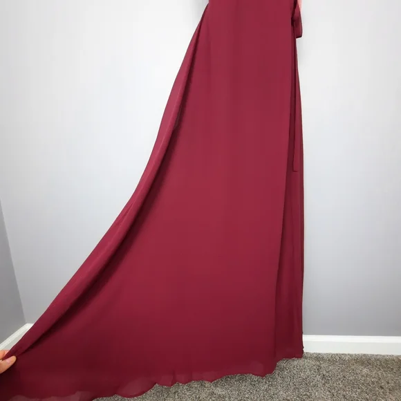 Birdy Grey Minae Sleeveless Wrap Chiffon Bridesmaid Dress in Cabernet size Small - Picture 5 of 15